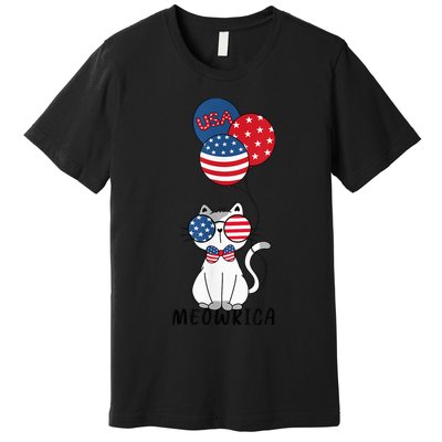 Patriotic Cat Meowica 4th of July Funny Kitten Lover Premium T-Shirt
