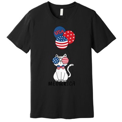 Patriotic Cat Meowica 4th of July Funny Kitten Lover Premium T-Shirt