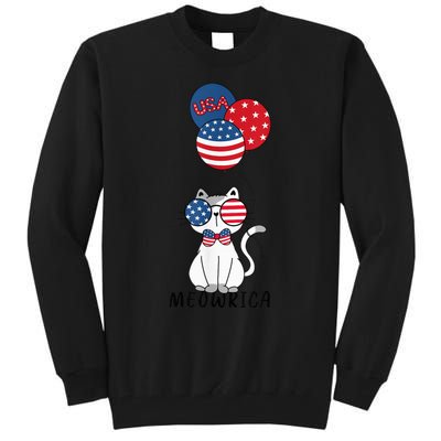 Patriotic Cat Meowica 4th of July Funny Kitten Lover Tall Sweatshirt