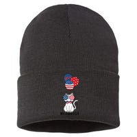 Patriotic Cat Meowica 4th of July Funny Kitten Lover Sustainable Knit Beanie
