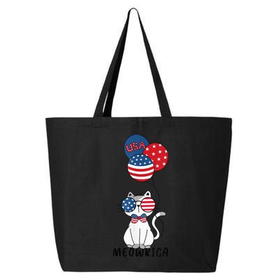 Patriotic Cat Meowica 4th of July Funny Kitten Lover 25L Jumbo Tote