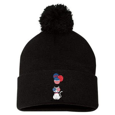 Patriotic Cat Meowica 4th of July Funny Kitten Lover Pom Pom 12in Knit Beanie