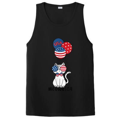 Patriotic Cat Meowica 4th of July Funny Kitten Lover PosiCharge Competitor Tank