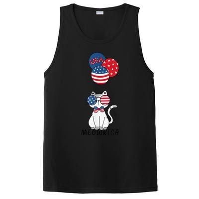 Patriotic Cat Meowica 4th of July Funny Kitten Lover PosiCharge Competitor Tank