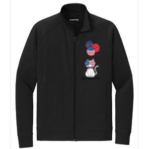 Patriotic Cat Meowica 4th of July Funny Kitten Lover Stretch Full-Zip Cadet Jacket