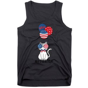 Patriotic Cat Meowica 4th of July Funny Kitten Lover Tank Top