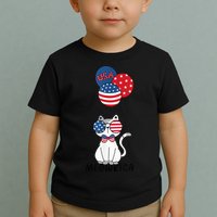 Patriotic Cat Meowica 4th of July Funny Kitten Lover Toddler T-Shirt