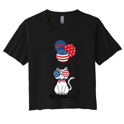 Patriotic Cat Meowica 4th of July Funny Kitten Lover Crop Top