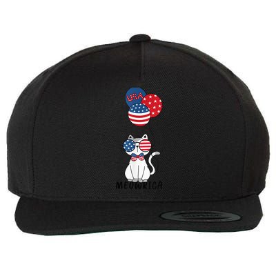 Patriotic Cat Meowica 4th of July Funny Kitten Lover Wool Snapback Cap