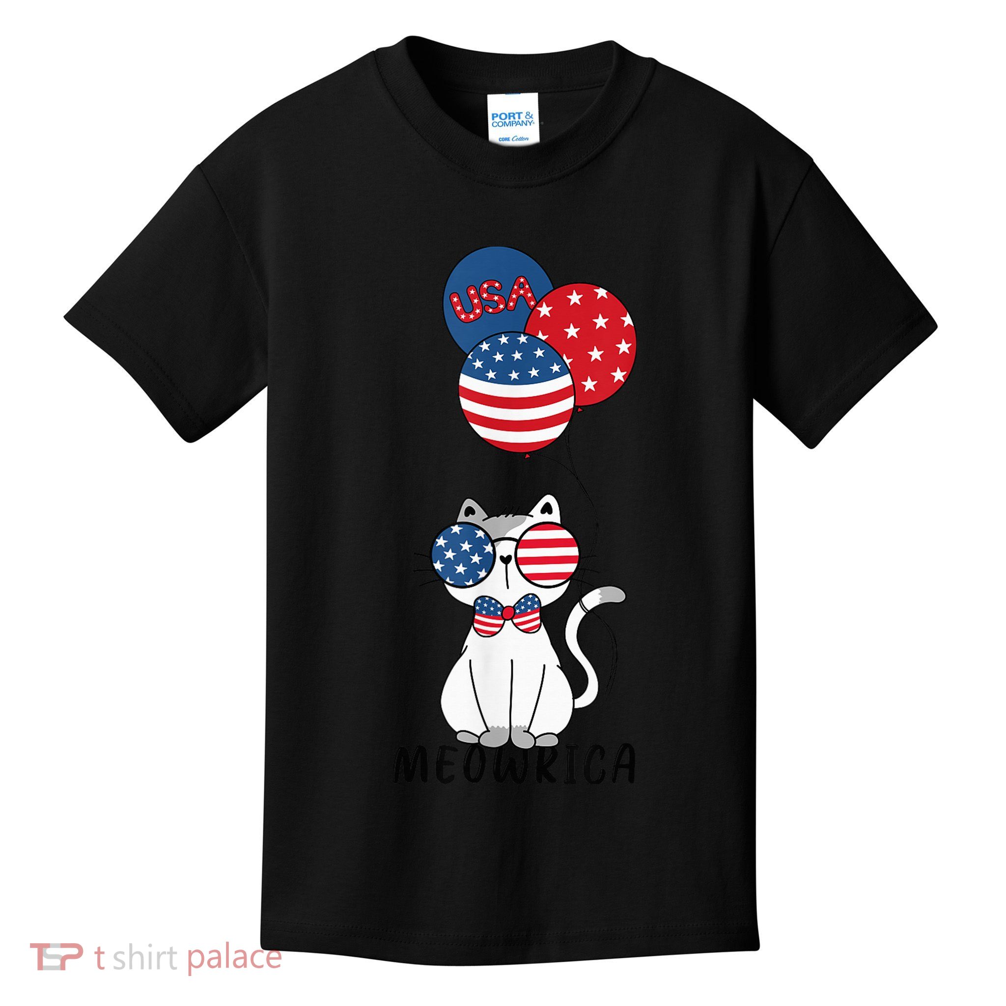 Patriotic Cat Meowica 4th of July Funny Kitten Lover Kids T-Shirt