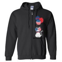 Patriotic Cat Meowica 4th of July Funny Kitten Lover Full Zip Hoodie