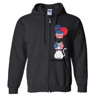 Patriotic Cat Meowica 4th of July Funny Kitten Lover Full Zip Hoodie