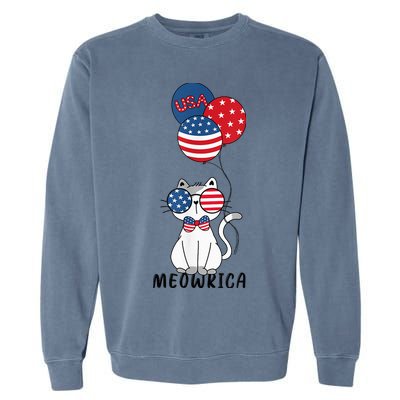 Patriotic Cat Meowica 4th of July Funny Kitten Lover Garment-Dyed Sweatshirt