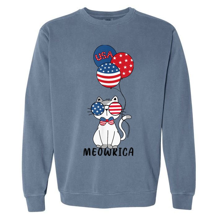 Patriotic Cat Meowica 4th of July Funny Kitten Lover Garment-Dyed Sweatshirt