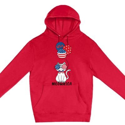 Patriotic Cat Meowica 4th of July Funny Kitten Lover Premium Pullover Hoodie