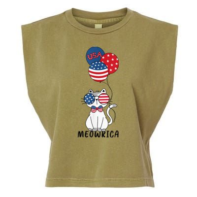 Patriotic Cat Meowica 4th of July Funny Kitten Lover Garment-Dyed Women's Muscle Tee