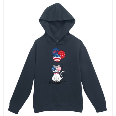 Patriotic Cat Meowica 4th of July Funny Kitten Lover Urban Pullover Hoodie