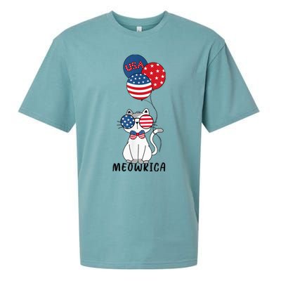 Patriotic Cat Meowica 4th of July Funny Kitten Lover Sueded Cloud Jersey T-Shirt