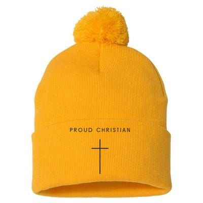 Proud Christian Minimalist Cross Christian Religious Jesus  Pom Pom 12in Knit Beanie