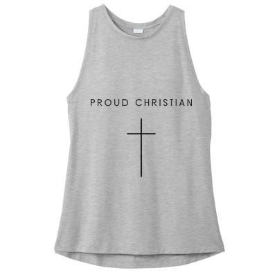 Proud Christian Minimalist Cross Christian Religious Jesus  Ladies PosiCharge Tri-Blend Wicking Tank