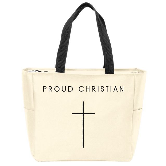 Proud Christian Minimalist Cross Christian Religious Jesus  Zip Tote Bag