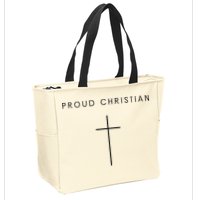 Proud Christian Minimalist Cross Christian Religious Jesus  Zip Tote Bag