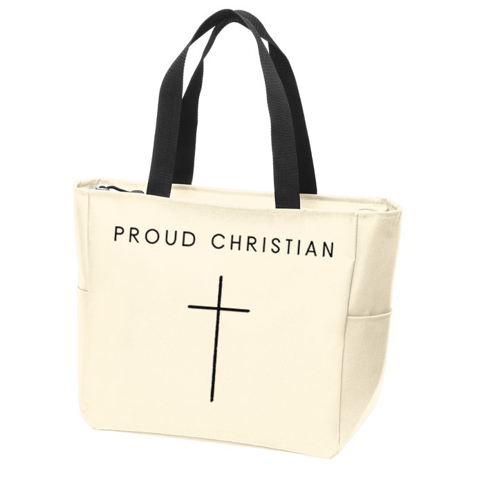Proud Christian Minimalist Cross Christian Religious Jesus  Zip Tote Bag