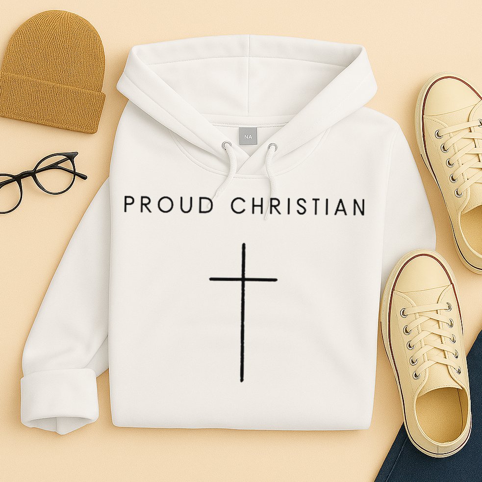Proud Christian Minimalist Cross Christian Religious Jesus  Hoodie