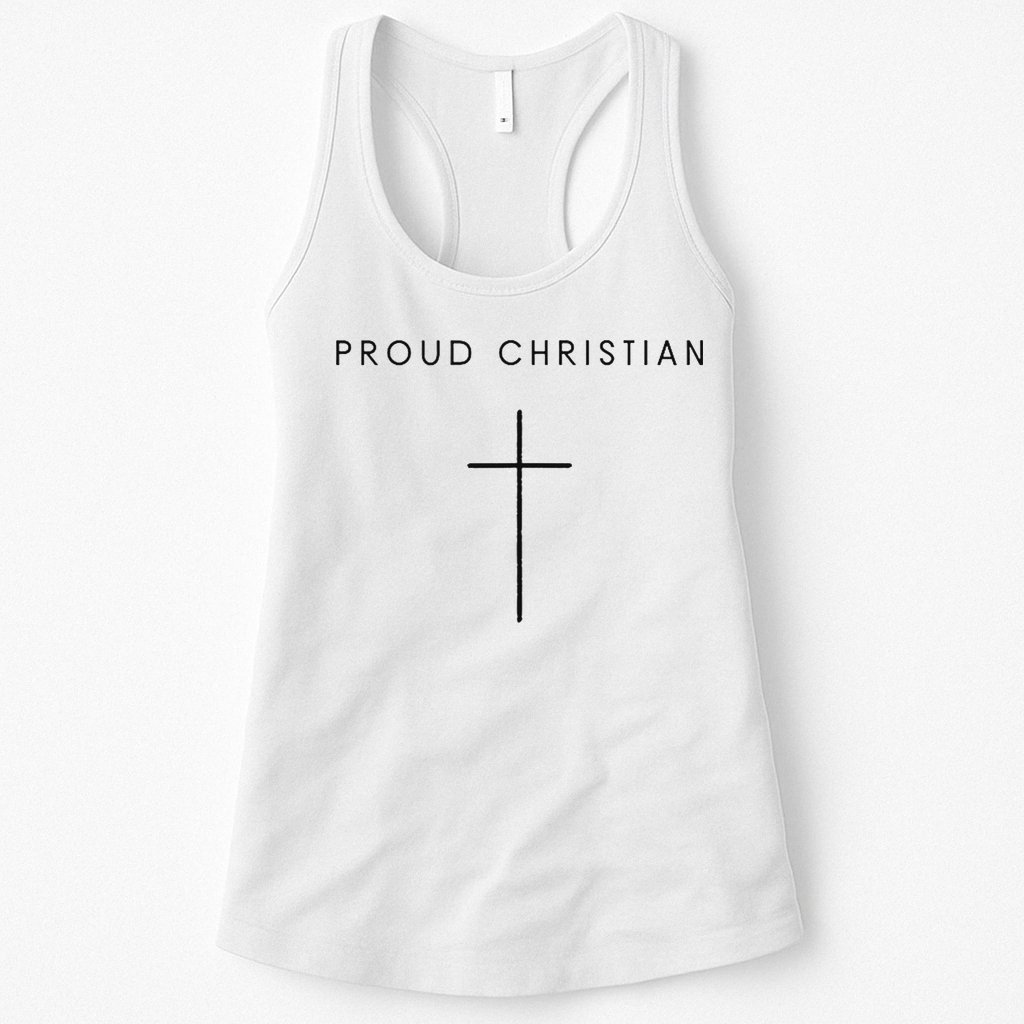 Proud Christian Minimalist Cross Christian Religious Jesus  Womens Tank Top