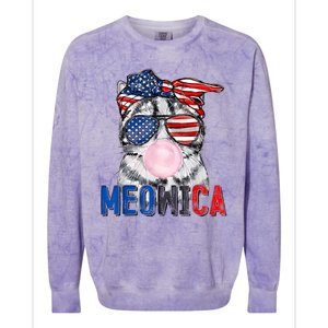 Patriotic Cat Meowica Bubblegum 4th Of July Funny Cat Lover Colorblast Crewneck Sweatshirt