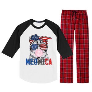 Patriotic Cat Meowica Bubblegum 4th Of July Funny Cat Lover Raglan Sleeve Pajama Set