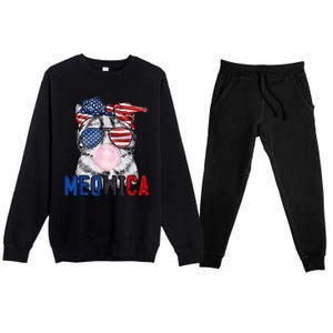 Patriotic Cat Meowica Bubblegum 4th Of July Funny Cat Lover Premium Crewneck Sweatsuit Set