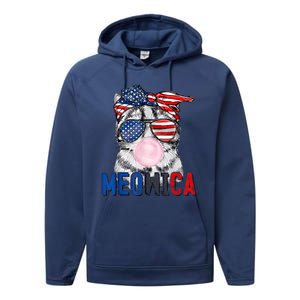 Patriotic Cat Meowica Bubblegum 4th Of July Funny Cat Lover Performance Fleece Hoodie