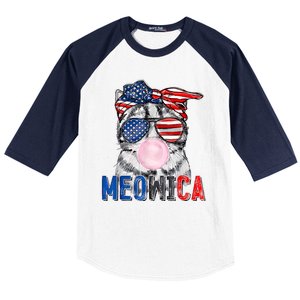 Patriotic Cat Meowica Bubblegum 4th Of July Funny Cat Lover Baseball Sleeve Shirt