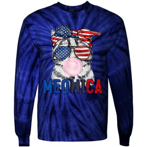 Patriotic Cat Meowica Bubblegum 4th Of July Funny Cat Lover Tie-Dye Long Sleeve Shirt