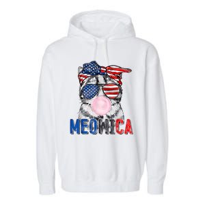 Patriotic Cat Meowica Bubblegum 4th Of July Funny Cat Lover Garment-Dyed Fleece Hoodie