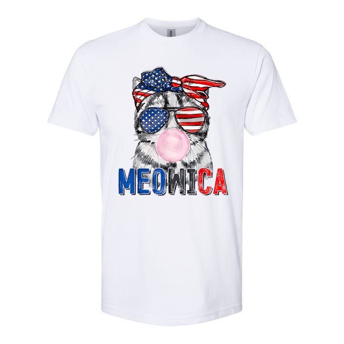 Patriotic Cat Meowica Bubblegum 4th Of July Funny Cat Lover Softstyle CVC T-Shirt