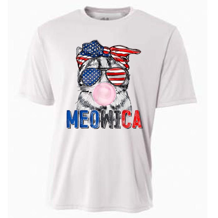 Patriotic Cat Meowica Bubblegum 4th Of July Funny Cat Lover Cooling Performance Crew T-Shirt