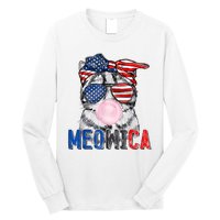 Patriotic Cat Meowica Bubblegum 4th Of July Funny Cat Lover Long Sleeve Shirt