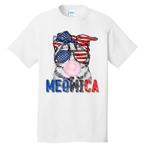 Patriotic Cat Meowica Bubblegum 4th Of July Funny Cat Lover Tall T-Shirt