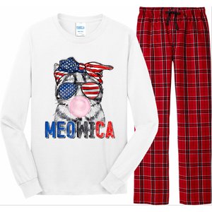 Patriotic Cat Meowica Bubblegum 4th Of July Funny Cat Lover Long Sleeve Pajama Set