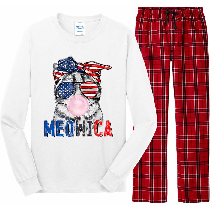 Patriotic Cat Meowica Bubblegum 4th Of July Funny Cat Lover Long Sleeve Pajama Set