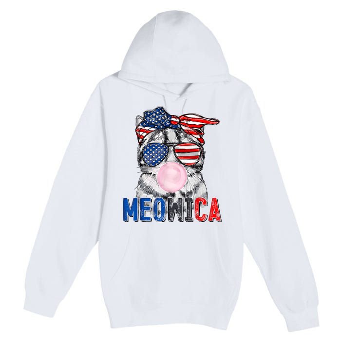 Patriotic Cat Meowica Bubblegum 4th Of July Funny Cat Lover Premium Pullover Hoodie