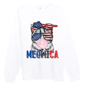 Patriotic Cat Meowica Bubblegum 4th Of July Funny Cat Lover Premium Crewneck Sweatshirt