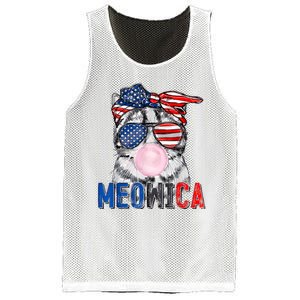 Patriotic Cat Meowica Bubblegum 4th Of July Funny Cat Lover Mesh Reversible Basketball Jersey Tank