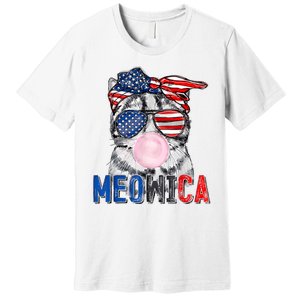 Patriotic Cat Meowica Bubblegum 4th Of July Funny Cat Lover Premium T-Shirt