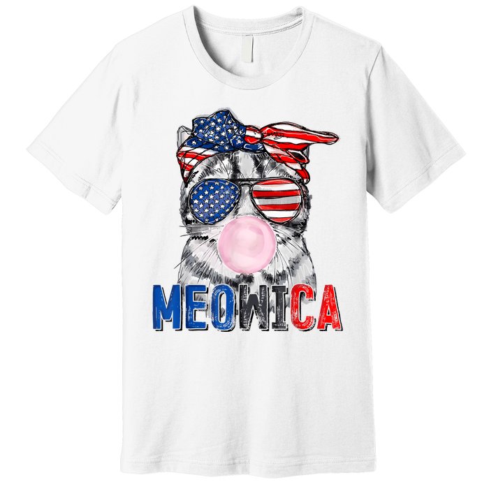 Patriotic Cat Meowica Bubblegum 4th Of July Funny Cat Lover Premium T-Shirt