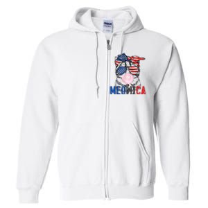 Patriotic Cat Meowica Bubblegum 4th Of July Funny Cat Lover Full Zip Hoodie