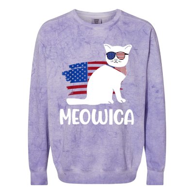 Patriotic Cat Meowica 4th Of July Funny Kitten Lover Colorblast Crewneck Sweatshirt