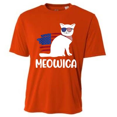 Patriotic Cat Meowica 4th Of July Funny Kitten Lover Cooling Performance Crew T-Shirt